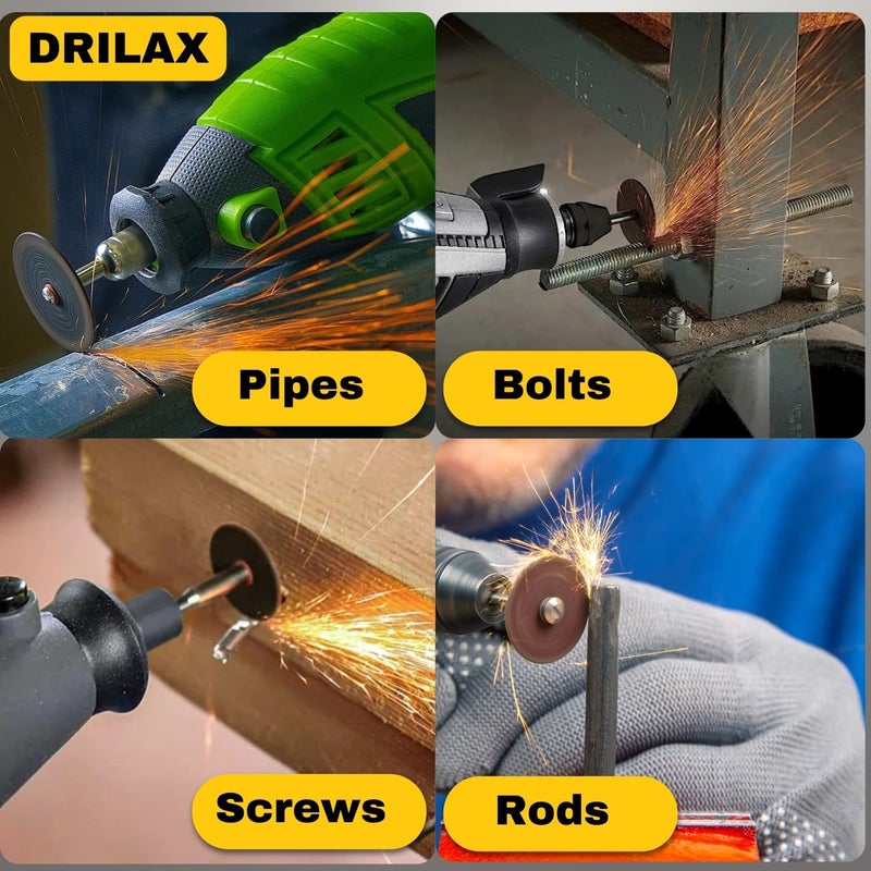 Drilax Rotary Tool Cutting Discs for Metal 25 Pcs Cut Off Wheels for Rotary Cutting Tool, Double Fiberglass Reinforced Cut Off Tool Set with 2 Pcs Mandrels Compatible with Dremel Cutting Discs - Image 5